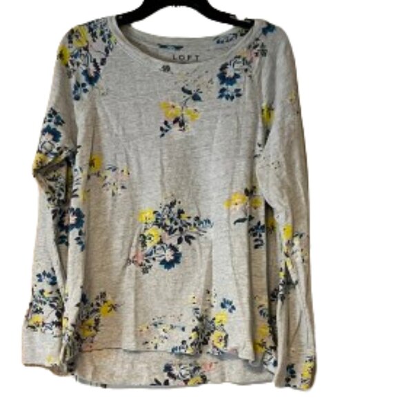 Loft Light Gray Floral Cotton Sweatshirt Long Sleeve - Medium - Picture 1 of 5